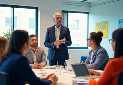HR professional conducting team meeting